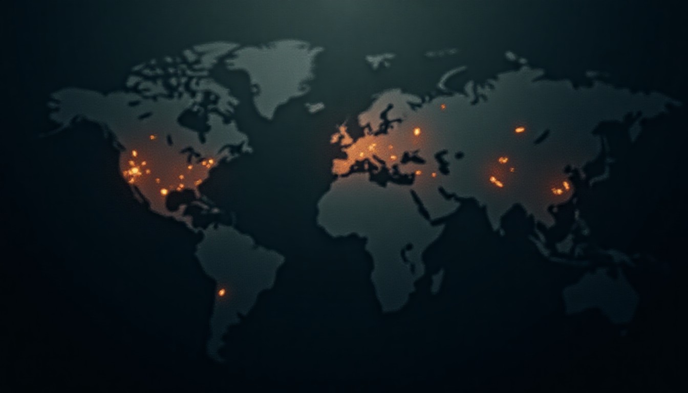 A network of drones and missiles over a world map, highlighting conflict zones.