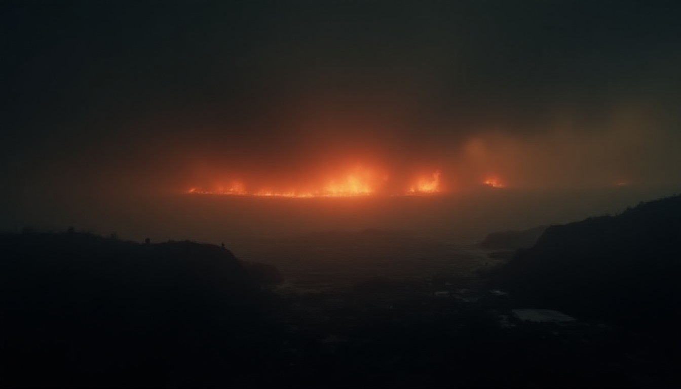 horizons fractured by fire across land and sea