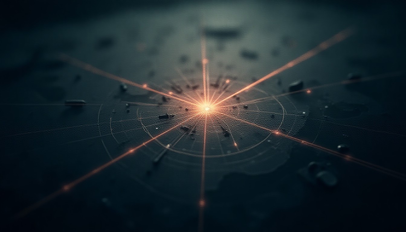 abstract view of intersecting radar lines and missile silhouettes over a stylized map