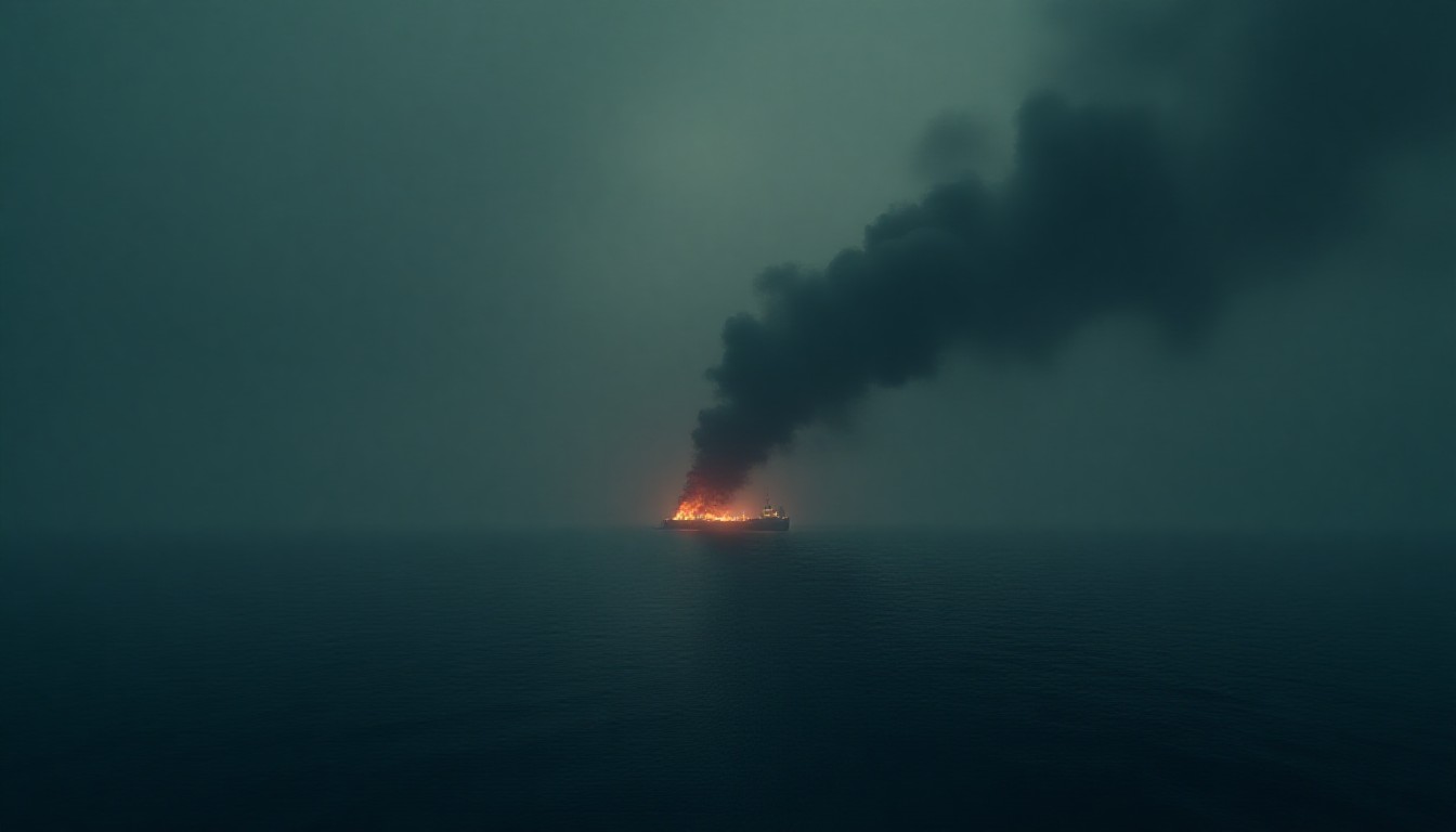 Smoke plume over Gulf waters near oil terminal